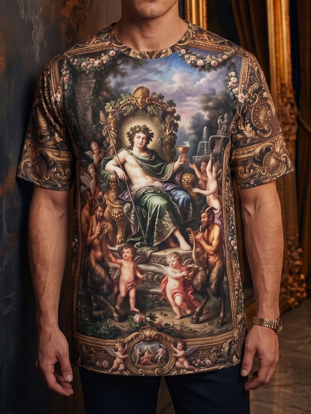 Conceptual Subculture Bacchus Cotton Mens Shirt Size XL Baroque Tee Shirt Unisex
